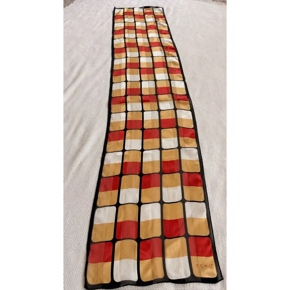 Echo Geometric Pattern Silk Scarf Purse Accessory Vintage Y2K